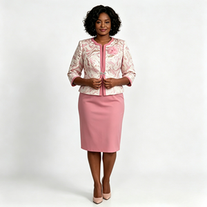 Ensemble de tenue élégante pour femmes grandes tailles, style décontracté, pour l'église ou le bureau, comprenant une robe crayon fendue et une veste imprimée - Product Image 4