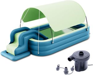 Factory Eco-friendly Durable PVC Large Size <strong>Swimming</strong> <strong>Pool</strong> with <strong>Slide</strong> and Canopy Cool Summer Water Play Center for Families - Product Image 1