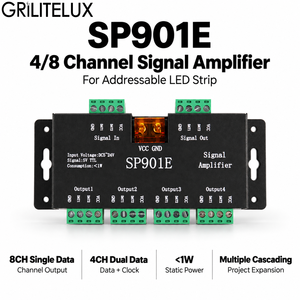 SP901E RGBIC Addressable <b>LED</b> Strip 5V TTL Signal Amplifier DC5-24V 4 Output Ports Compatible with WS2811 WS2812B - Product Image 1