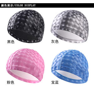 Gorro de natación a cuadros gris para adultos con protección para los oídos y pelo largo, gorro de natación impermeable - Product Image 4