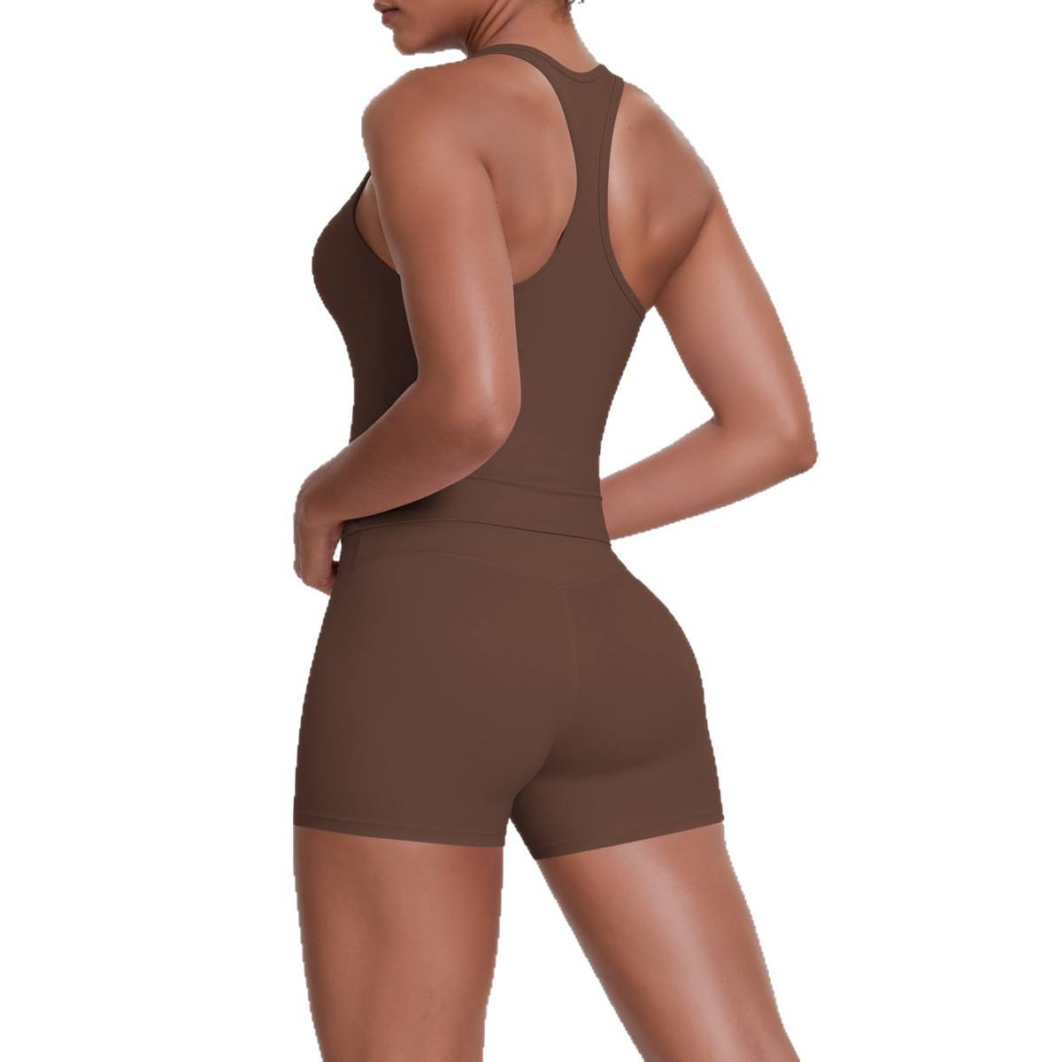 ชุดเสื้อกั๊ก7122รูปตัว I + กางเกงขาสั้น7101-เกาลัด