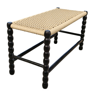 Tabouret français médiéval banc en bois massif tabouret de <span class=keywords><strong>lit</strong></span> simple rectangle tissé papier corde tabouret de dressage banc créatif - Product Image 3