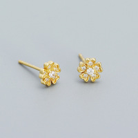 Romantische 18K Vergoldete S925 Silber Blumen Zirkon Ohrstecker 925 Sterling Silber Florale Ohrringe