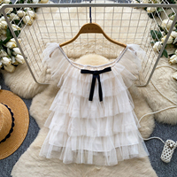 Chemisier d'été à manches courtes pour femme avec nœud et tulle superposé – Hauts décontractés et élégants pour femme