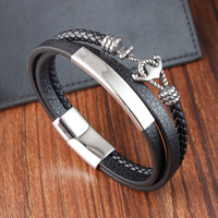 Joyería de Moda Europea y Americana al por Mayor, Nueva Pulsera de Cuero Multicapa, Estilo Hip-hop Punk, Ancla de Barco, Acero de Titanio L2