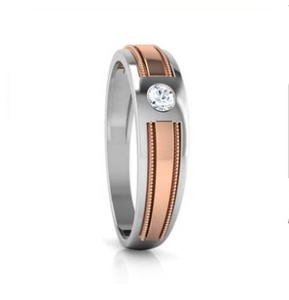 Anillo de Diamantes Reales para Hombre en Oro de 14K, Multitono |   Anillo de boda blanco y oro rosa |   Anillo de Boda de Diamantes de Lujo para Hombre - Product Image 2