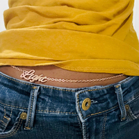 Chaîne de taille personnalisée avec nom pour femmes Bijoux de corps en acier inoxydable Plaqué or 18 ct Chaînes de ventre avec plaque signalétique