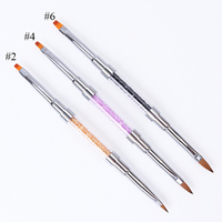 Brosse à ongles en gel, brosse à ongles en acrylique à double tête avec manche en cristal, vente en gros