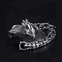 Bracelet pour homme en acier inoxydable, chaîne en os de dragon, ton argenté, style hip-hop, bijou de poignet, cadeau d'anniversaire