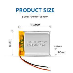 Baterías Recargables de Estado Semisólido YXE YXE803035 de 3.7V/800mAh, 500 Ciclos, Certificación UN38.3, Venta al Por Mayor de Fábrica OEM - Product Image 3