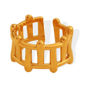 Anillo con forma de valla geométrica a la moda para mujer, joyería de fiesta ajustable de oro de 7mm - Product Image 5