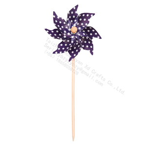 Molinillo de Viento Cinético de 7 Aspas con Varilla de Madera, Diseño de Puntos Morados, para Jardín y Decoración Exterior, Borde Ondulado, Venta al por Mayor - Product Image 1