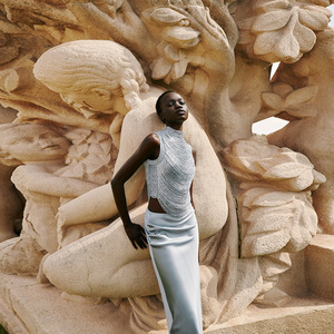 Robe de soirée élégante bleue d'été, haut à franges sans manches et <span class=keywords><strong>jupe</strong></span> longue en satin, sept couleurs, haut de gamme, best-seller 2026 - Product Image 5