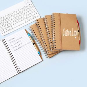 Nouveau bloc-notes en papier kraft à spirale, papeterie créative avec stylo, règle et bord incurvé, bloc-notes promotionnel - Product Image 1