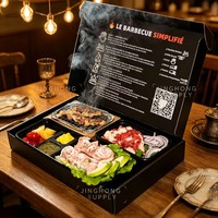 Boîte alimentaire jetable carrée en plastique et papier personnalisé, écologique, imprimée UV, pour grillades, plats à emporter, barbecue, bento, déjeuner