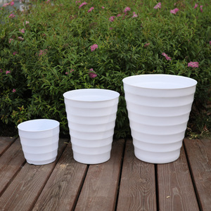 Flowerpot Resin Circular Minimalist Design Black White <b>Large</b> Outdoor Garden Plant <b>Pot</b> Floor Standing Desktop Use - Product Image 3