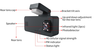 Caméra de sécurité de voiture 4G Lte 3MP à double objectif DVR Dash Cam Boîte noire Caméra de véhicule Caméra GPS / Radar intégrée - Product Image 3