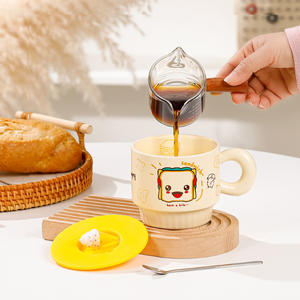 Hot Selling Cute Breakfast Milk Porcelain <strong>Cup</strong> With <strong>Edible</strong> Grade Silicone Lid and Spoon Wholesale Ceramic <strong>Coffee</strong> Mug <strong>Cup</strong> - Product Image 2