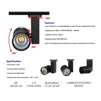 Éclairage commercial LED, projecteur sur rail à focalisation réglable, haute qualité, 30W COB LED, application intérieure