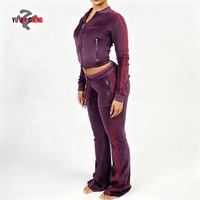 Ensemble de survêtement rayé en velours vintage 2 pièces pour femme : veste zippée en velours et pantalon droit, idéal pour les grandes tailles