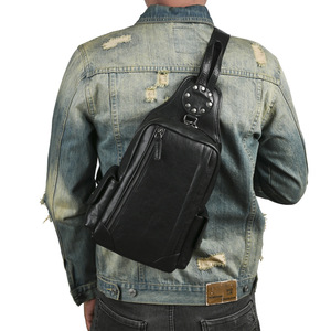 กระเป๋าคาดหน้าอกผู้ชายสไตล์เรโทรหนังแท้ความจุขนาดใหญ่สำหรับใช้ในชีวิตประจำวันสีน้ำตาลสีทึบ - Product Image 2