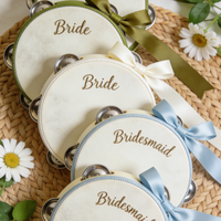 Wholesale Customizable Wedding Tambourine, Natural Sheepskin Wooden 6 inch Hand Drum with Ribbon for Wedding Celebration