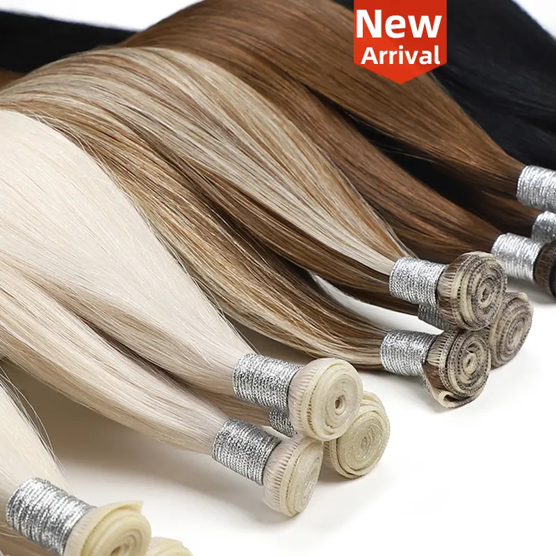 Новый ручной 100% для наращивания волос remy hair, натуральные русские светлые бесшовные волосы из искусственной кожи, двойная вытянутая, гениальная прядь