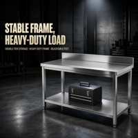 Table de travail commerciale en acier inoxydable avec dossier pour restaurant, boulangerie, laboratoire, cuisine industrielle