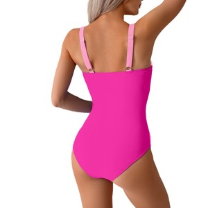 Traje de baño de una pieza para mujer, traje de baño elástico con cuello pronunciado y ribete en contraste para natación y deportes acuáticos - Product Image 5