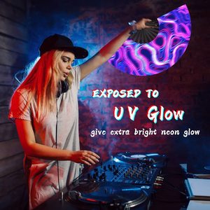 Abanicos de mano de nailon y seda para boda, luz UV plegable de bambú para baile, 13 pulgadas, impresionante, nuevo estilo, personalizado - Product Image 5
