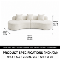Canapé sectionnel incurvé moderne en chenille blanche, canapé de sol sans cadre tout en mousse pour salon, mobilier de maison