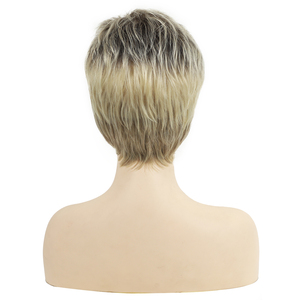 Aishili – Perruques courtes ombrées blondes style pixie avec <span class=keywords><strong>frange</strong></span>, perruque synthétique droite dégradée blonde mélangée pour femmes blanches – Vente en gros - Product Image 5