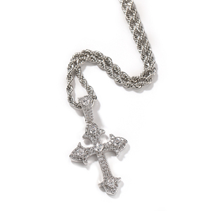 New Iced Out Zircon <strong>Jesus</strong> Piece <strong>Pendant</strong> <strong>Chain</strong> Boy's Hip Hop Jewelry Silver Color Bling Cross Charms Necklace