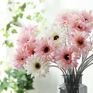 Chrysanthème en soie avec tiges floquées, bouquet de marguerites artificielles pour mariée, toucher réel - Product Image 6
