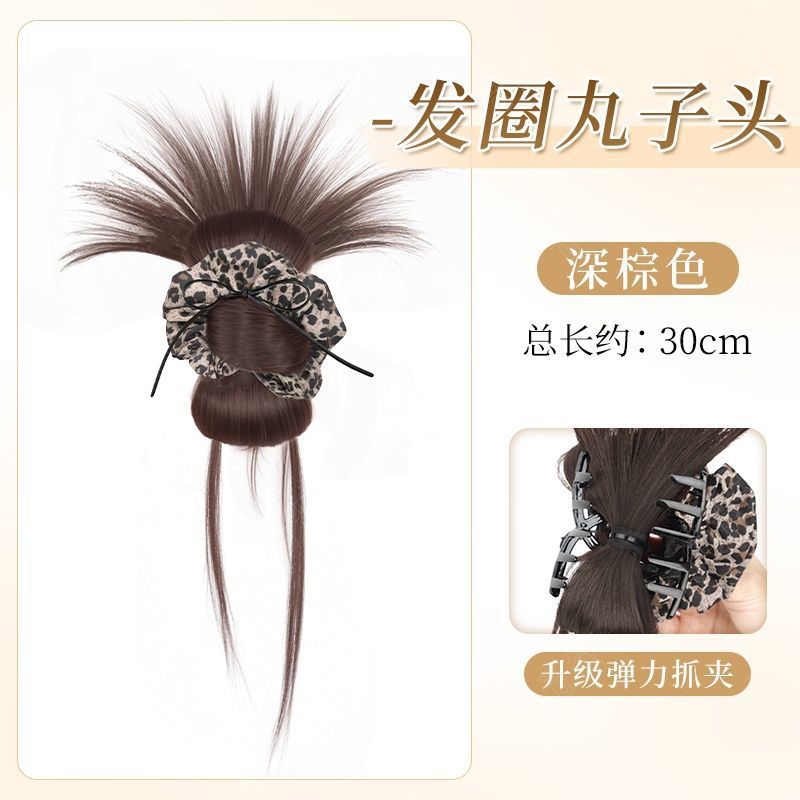 ยางรัดผมลายเสือดาวพร้อมที่คาดผมขนนก [สีน้ำตาลเข้ม]