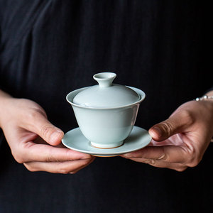 Three Piece Covered <b>Teacup</b> Ceramic Gaiwan With Lid Heat Resistant For Afternoon Tea - Product Image 5