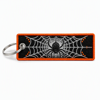Porte-clés personnalisé en tissu brodé avec logo, motif sorcière d'Halloween, breloque effrayante, cordon, cadeau en gros