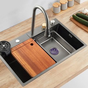 Fregadero de Cocina Nano Track, Fregadero Individual Grande de Acero Inoxidable, con Función Integrada de Lavado, Corte y Drenaje - Product Image 2