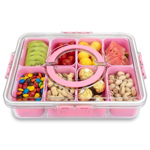 8 Compartments Clear Divided Serving Tray with <b>Lid</b> and Handle Portable Snack Box <b>Containers</b> Veggie Tray Candy Organizer - Product Image 1