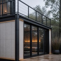 Maison modulaire en conteneur résidentiel avec plan à deux étages, murs en verre et balcon