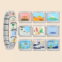 Bracelet tendance à maillons style italien, motifs Montagne, Volcan, Mer, Désert, compatible avec perles de 9 mm en acier inoxydable pour la création de bijoux DIY pour femmes et hommes