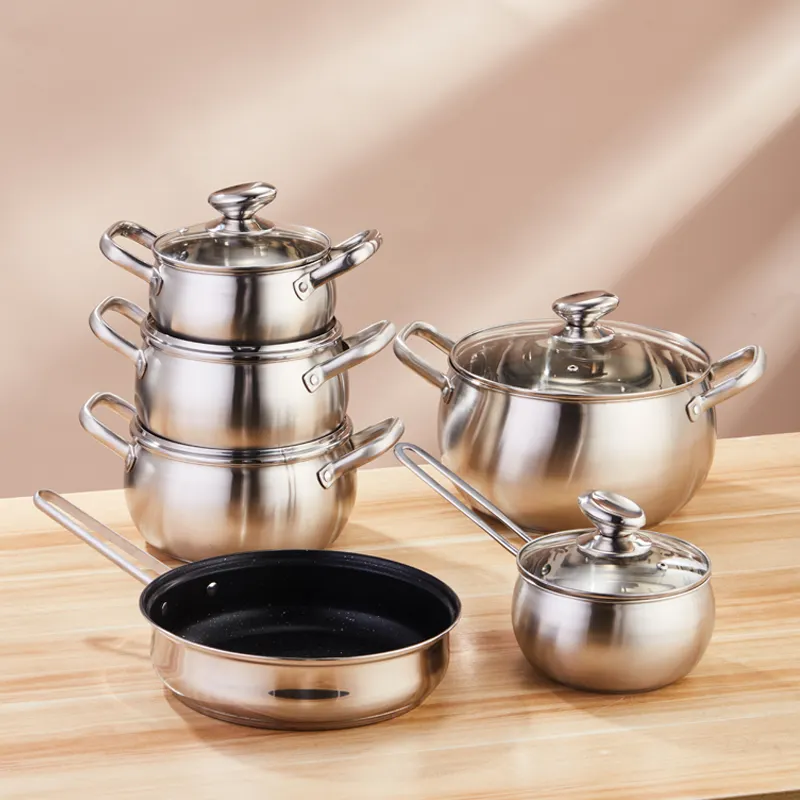 Factory Pot Set Non Stick Cookware Drum Type Anti Slip Design Cooking Ware With Pan Kitchen Cooking Pot Cookware Set