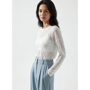 Camiseta Corta Básica Transparente de Manga Larga para Mujer, Blanca, Ligera, Informal - Product Image 1