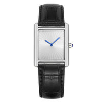 Montre carrée française bleue pour homme, simple et luxueuse, bracelet en cuir, montre à quartz pour homme