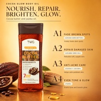 Huile pour le corps TWG RTS Cocoa Butter Glow 200ml, répare les peaux abîmées, atténue les taches brunes, huile pour le corps pour un éclat de la peau, anti-acné, huile pour le corps blanchissante