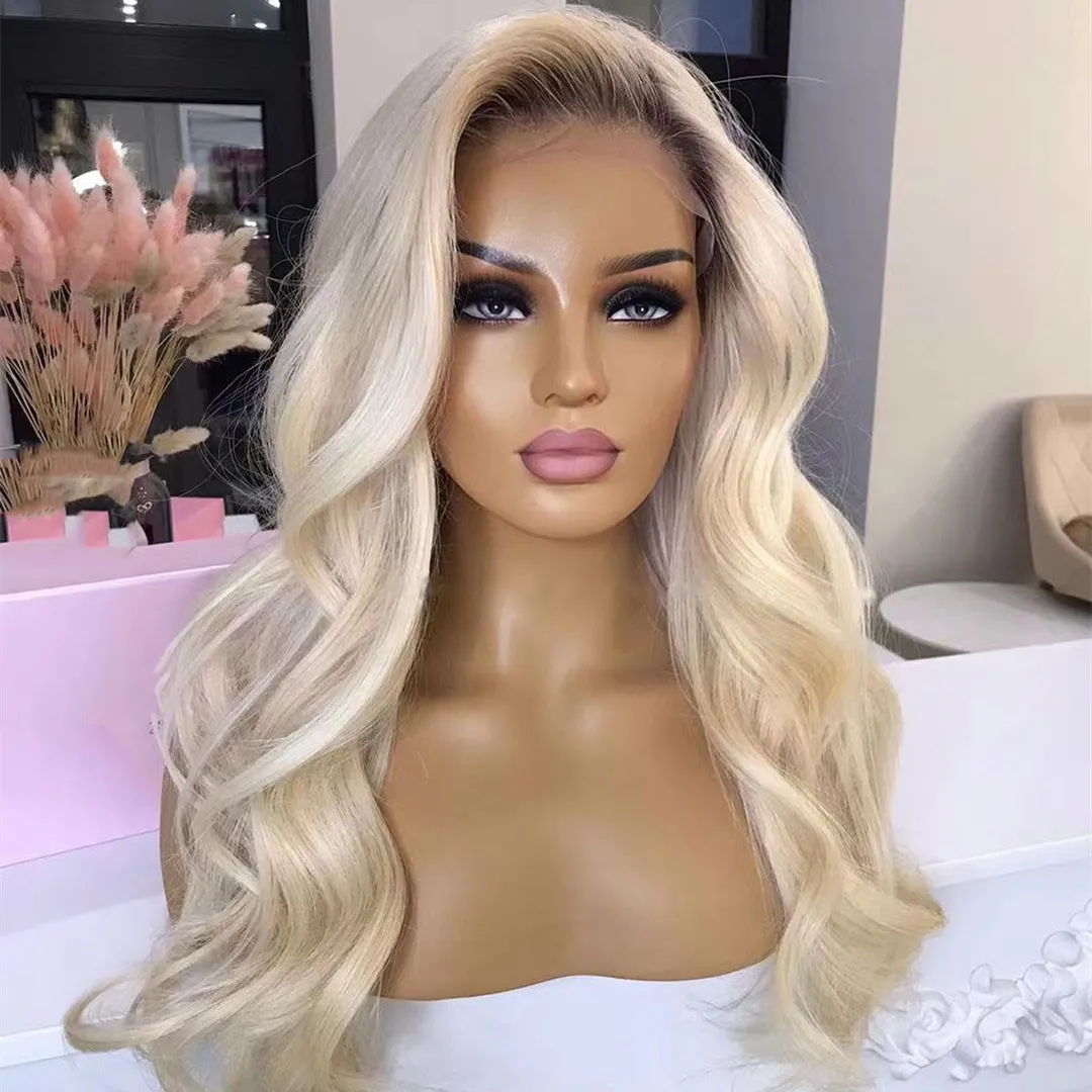 Top Grade 13*6 Frontal Ombre #60 With Gray Blonde Wave Virgin Full Cuticle Aligned Human Hair Transparent Lace Front Wigs