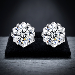 Parekh Sons Jewellers Fine Jewelry 6.5mm 1ct VVS Moissanite Hexagram Rhodium Plated Classic 925 <b>Sterling</b> <b>Silver</b> <b>Stud</b> Earrings - Product Image 2