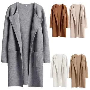 YP6600最新设计秋冬女式长外套休闲翻领羊毛开衫女式外套