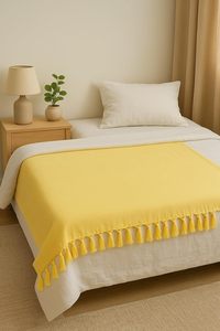 Stylish Cotton <b>Bed</b> <b>Throw</b> Blanket With Tassel Fringe Soft Lightweight Cozy <b>Cover</b> For Home Bedroom And Sofa - Product Image 1