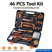 Kit d'outils manuels polyvalents pour la maison, 46 pièces, avec lampe de poche, marteau, jeu de douilles, pour les travaux de bricolage, de réparation de meubles et de la maison